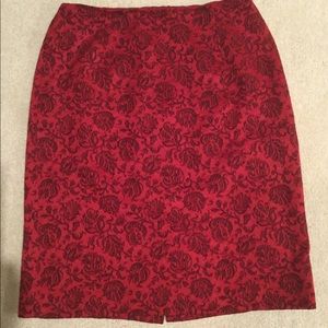 Red Patterned Ann Taylor Pencil Skirt